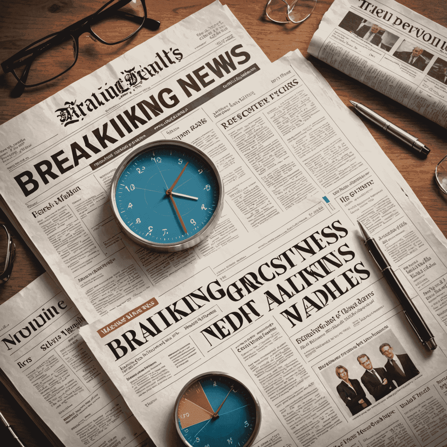 Imagen representando noticias de última hora en el mundo de los negocios, mostrando gráficos de mercado y titulares de periódicos
