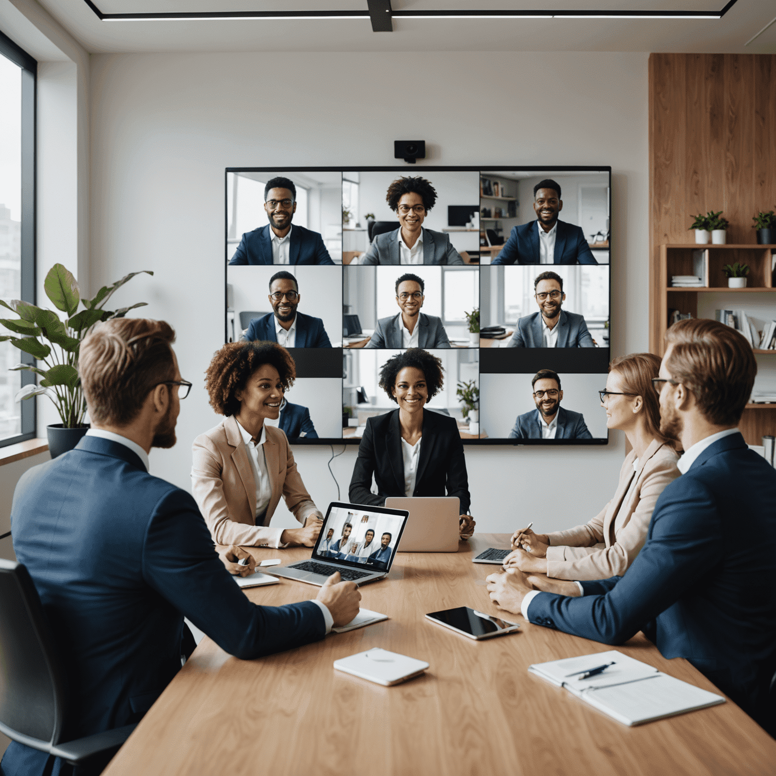 Imagen de una videoconferencia con diversos profesionales, representando el nuevo estilo de liderazgo remoto y colaborativo